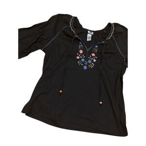 JW a Div of Junction West black embroidered boho‎ tunic top indie western cotton